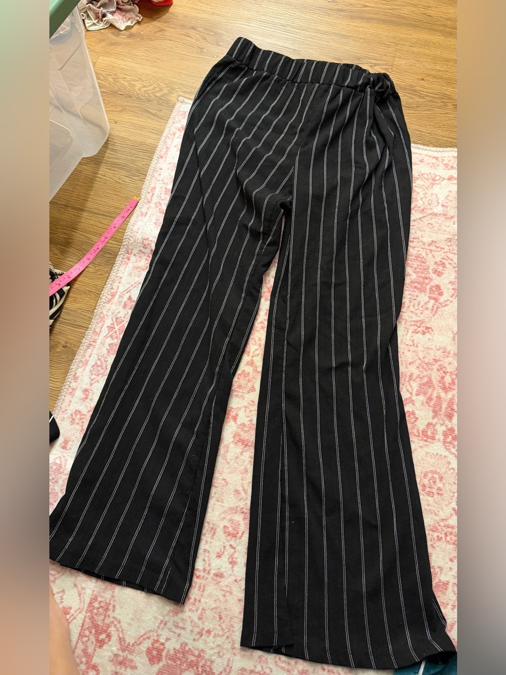 Women’s Black Pinstripe Wide-Leg Pants